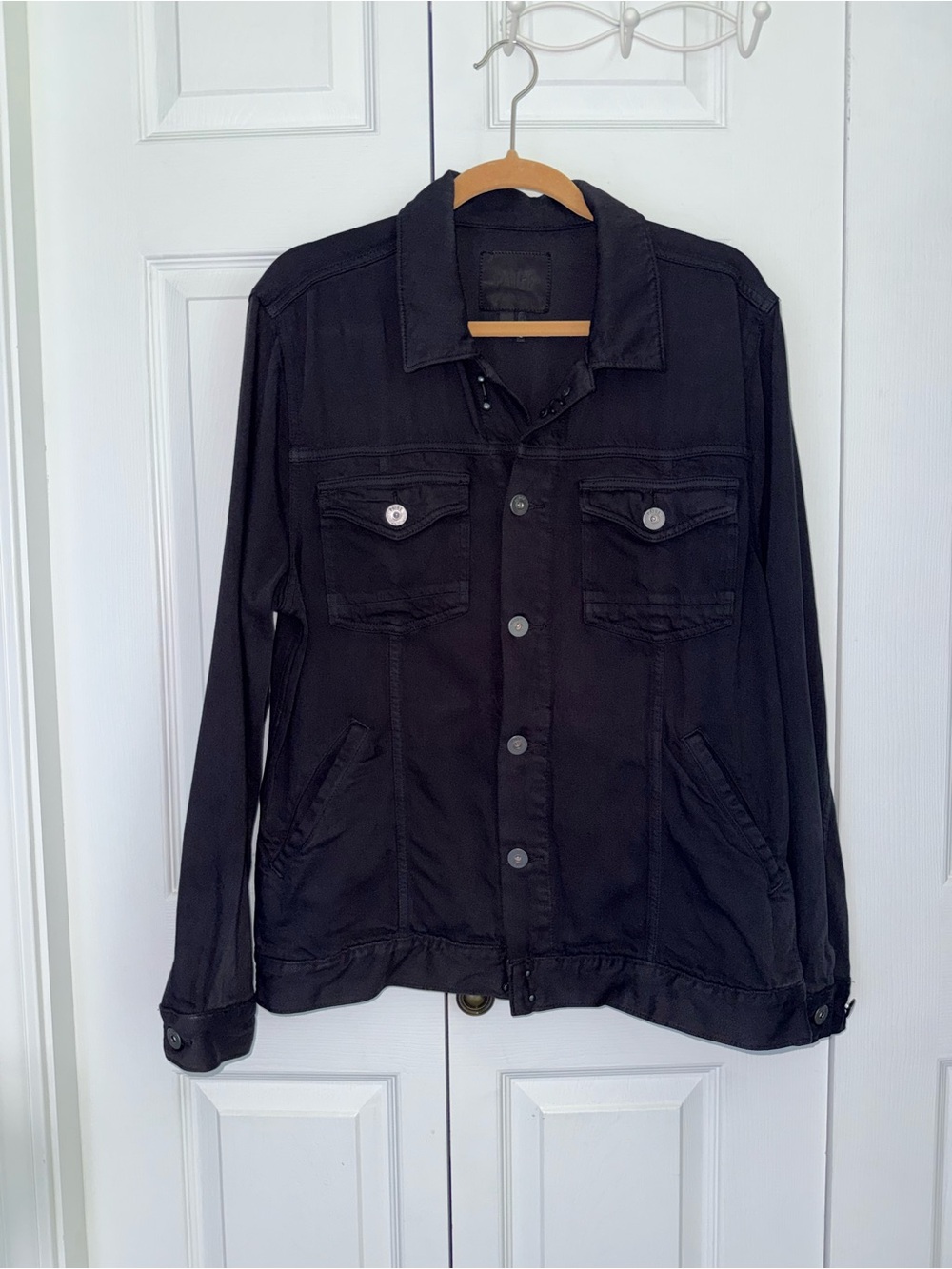 PAIGE Men's Black Stretch Denim Trucker Jean Scout Jacket Size L